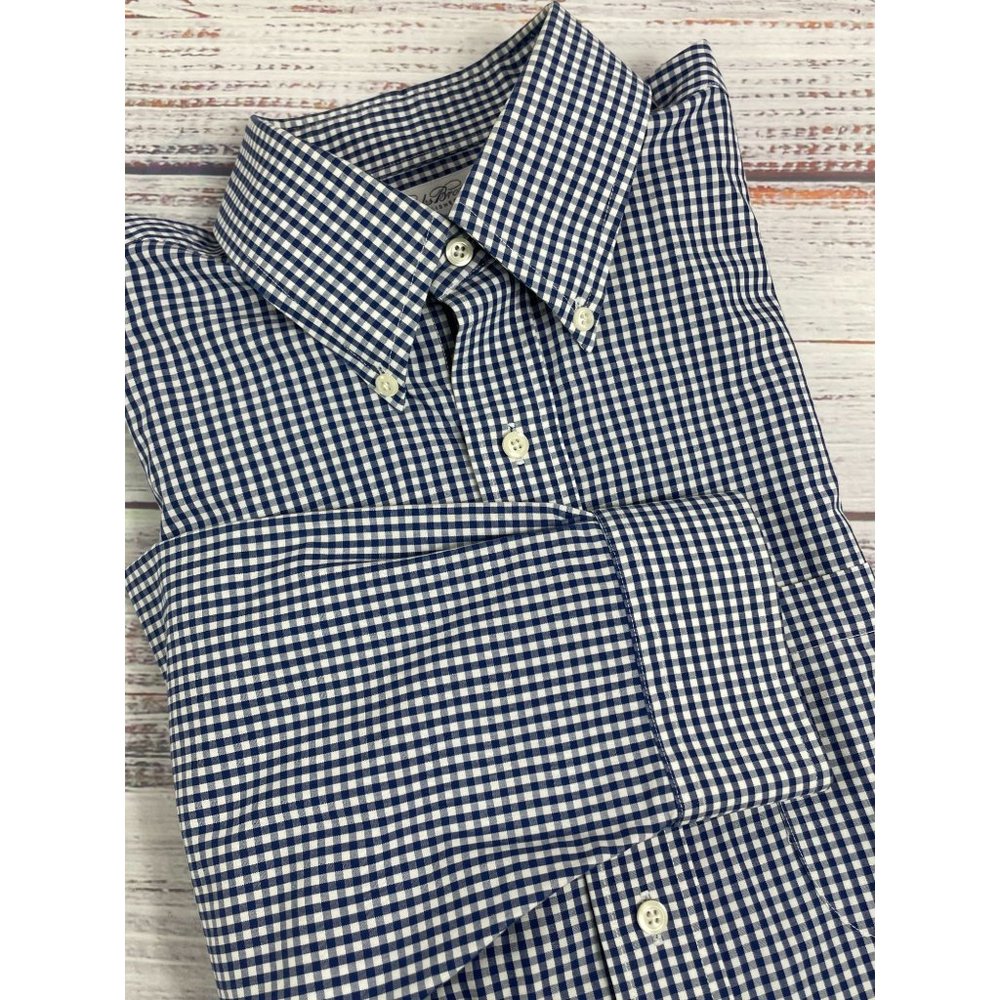 Brooks Brothers Men's Bue White Gingham Checkered Oxford Long Sleeve Shirt 16-32